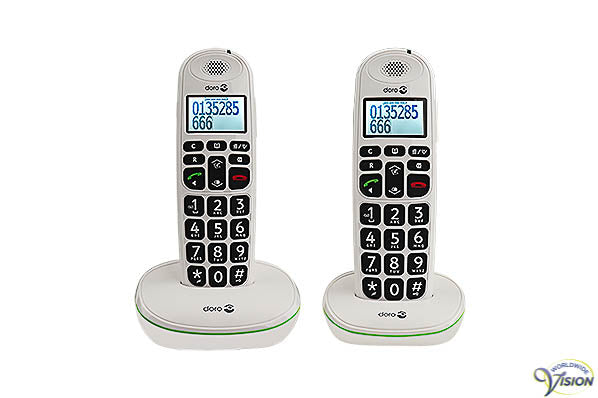Doro PhoneEasy 110 duoset draadloze telefoons met Nederlandssprekende toetsen, kleur wit