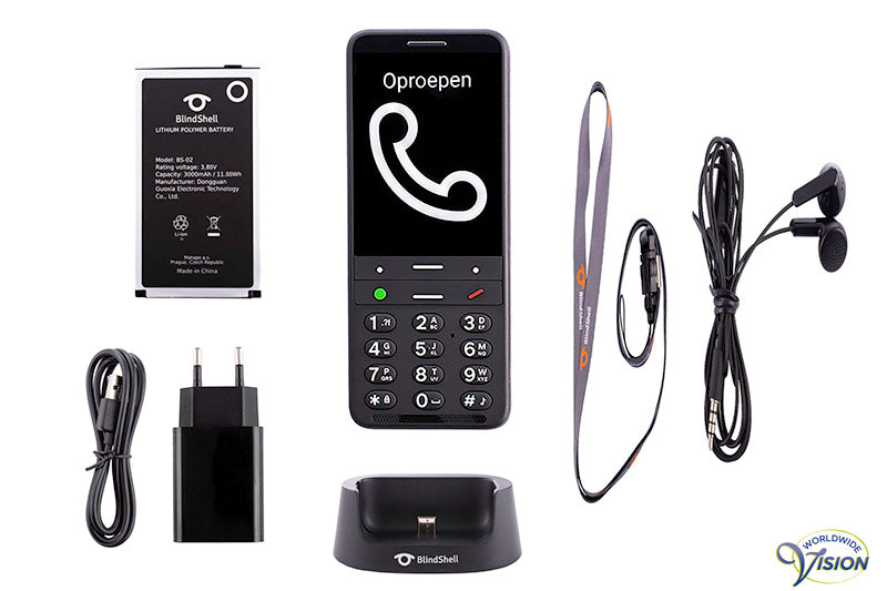 BlindShell Classic 2 stemgestuurde Nederlandssprekende mobiele telefoon, kleur zwart