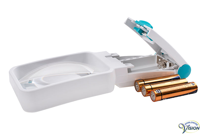 Schweizer Ökolux+ Mobile LED handlichtloep rechthoekig met gekantelde lens, vergroot 2,5 maal