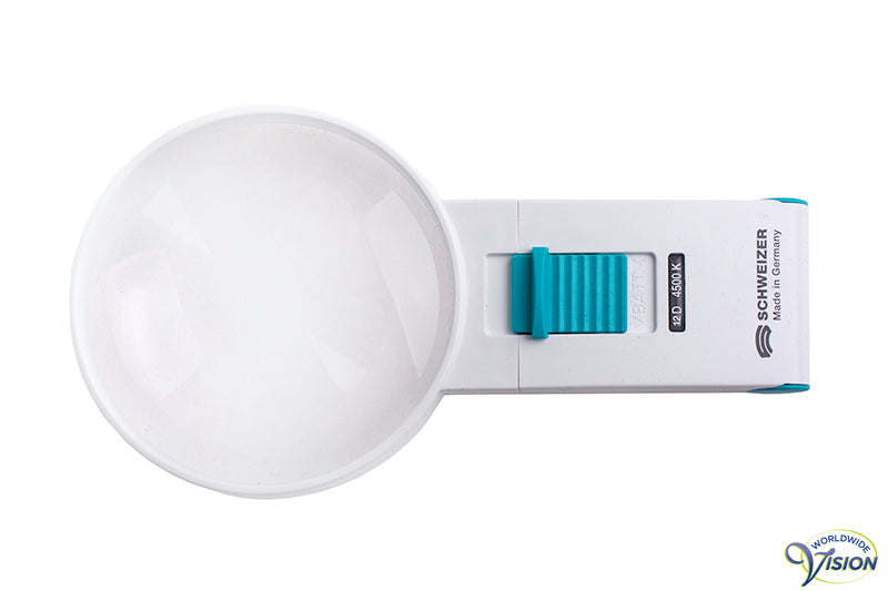 Schweizer Ökolux+ Mobile LED handlichtloep, vergroot 3 maal, lens 70 mm