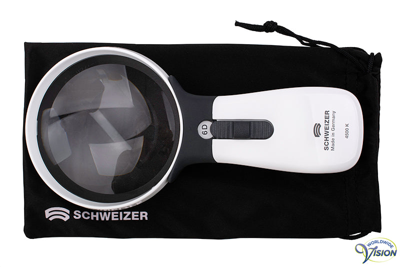 Schweizer ERGO-Lux MP Mobile LED hand magnifier, 1.5 X magnification, lens 100 mm