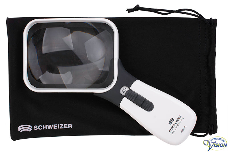 Schweizer ERGO-Lux MP Mobile LED hand magnifier with angled lens, 2 X magnification