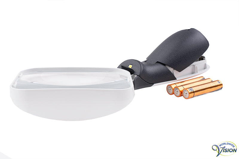 Schweizer ERGO-Lux MP Mobile LED hand magnifier with angled lens, 2 X magnification