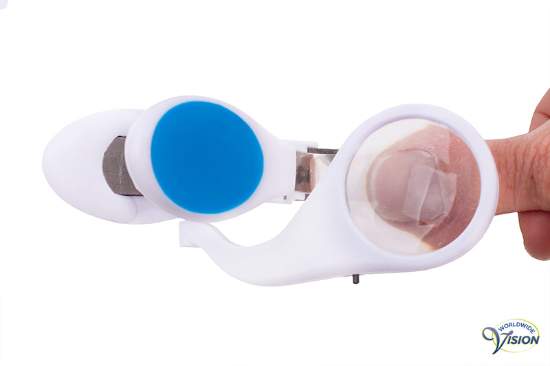 Nail clipper with magnifier and illumination, magnifies 3 X