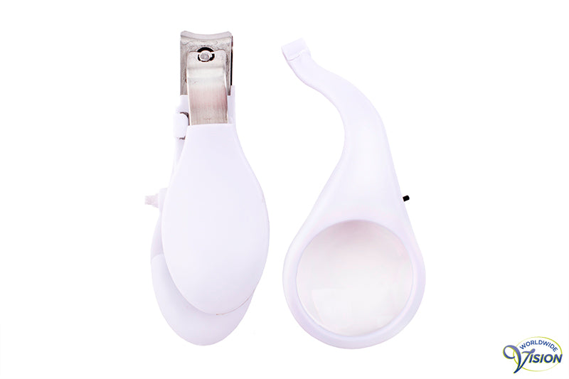 Nail clipper with magnifier and illumination, magnifies 3 X