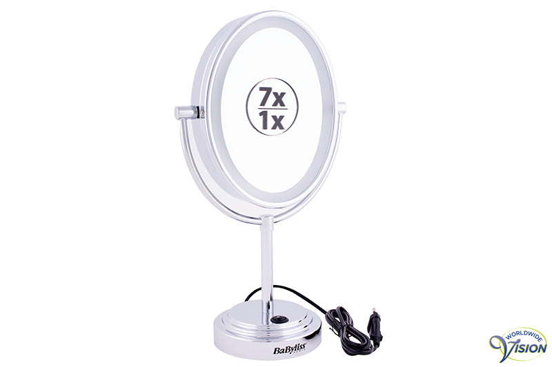 Make-up en scheerspiegel staand model met verlichting, vergroot 7 maal