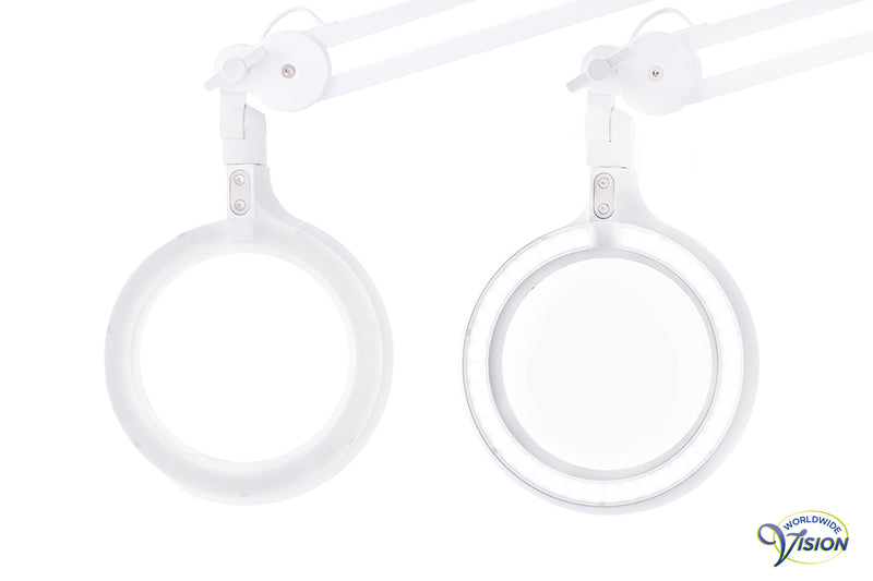 Daylight loeplamp Omega 5, diameter glazen lens 127 mm, vergroot 1,75 en 2,25 maal