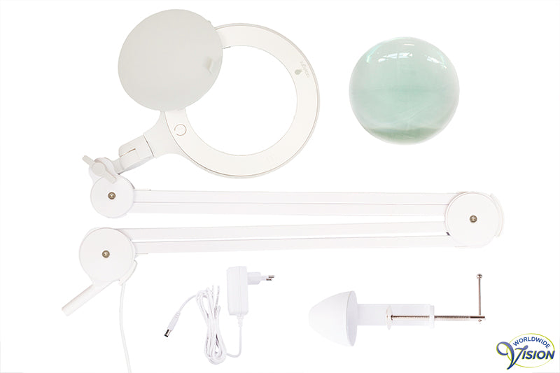 Daylight loeplamp Omega 5, diameter glazen lens 127 mm, vergroot 1,75 en 2,25 maal