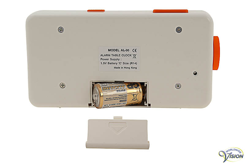 Alarm clock Twemco with white falling figures for seniors and partially sighted, colour white.