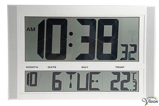 Kalenderklok zendergestuurd, digitale tijds-, dag-, maand- en temperatuursaanduiding