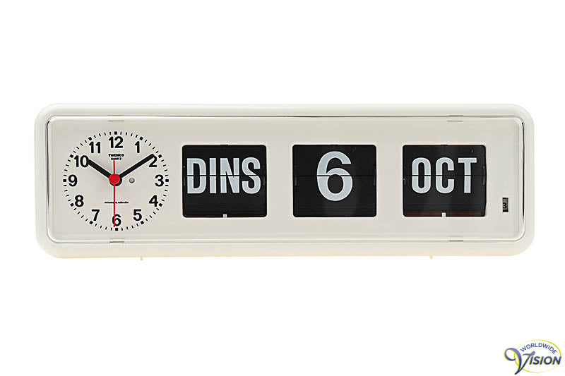 Twemco BQ-38 calendar clock with analogue white, face and date indication
