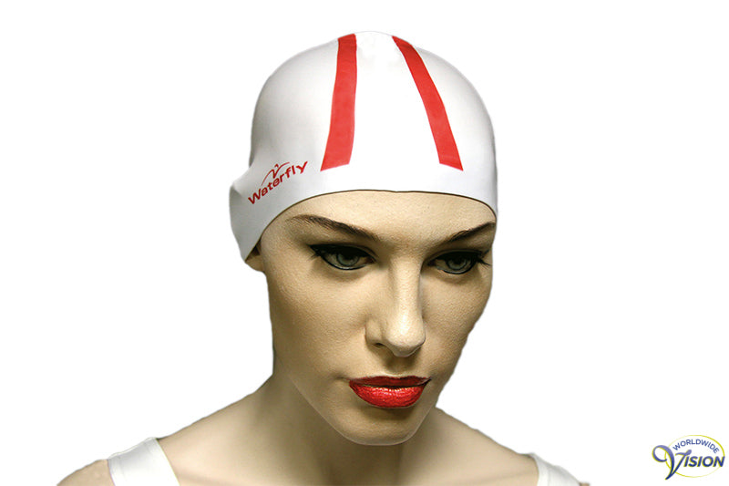 Badmuts wit met rode biezen