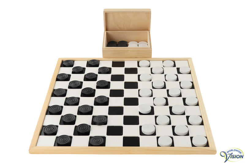 Draughts-set made of wood with deep-lying surfaces