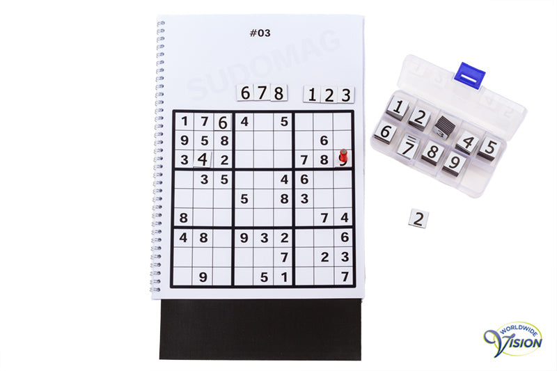 Sudomag voor slechtzienden, puzzelboek met magnetische cijfers
