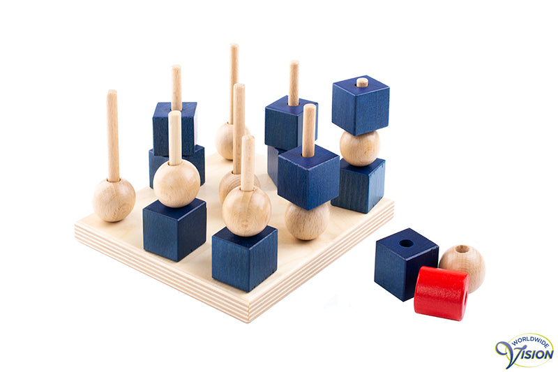 Drie op een rij, driedimensionaal houten spel