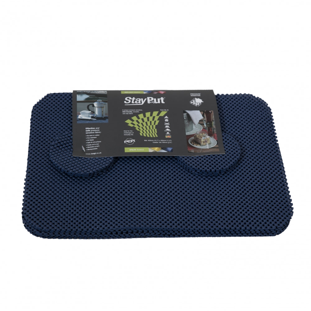 Anti-slip placemat en onderzetter set - donkerblauw