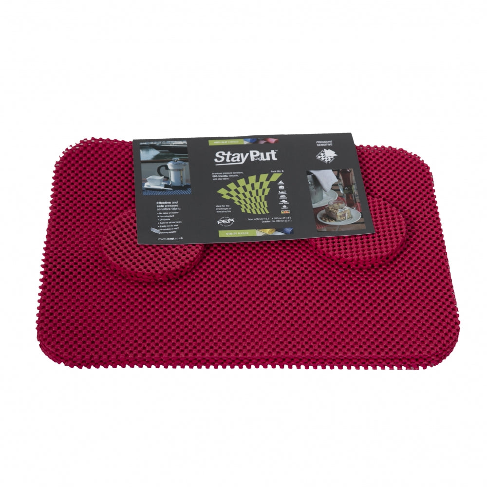 Anti-slip placemat en onderzetter set - rood