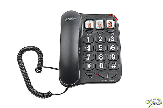 Topic big button telefoon met 3 fototoetsen, kleur zwart