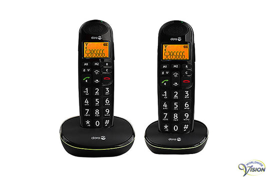 Doro PhoneEasy 100W duoset draadloze telefoons, kleur zwart