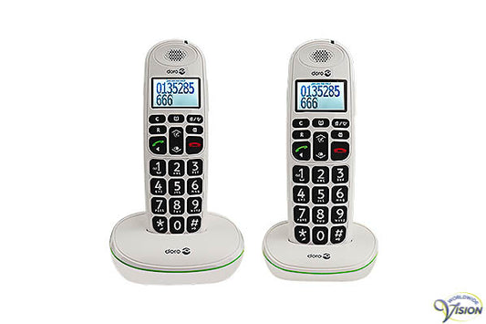 Doro PhoneEasy 110 duoset draadloze telefoons met Nederlandssprekende toetsen, kleur wit