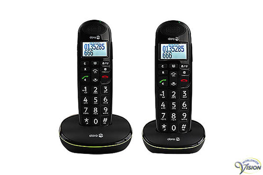 Doro PhoneEasy 110 duoset draadloze telefoons met Nederlandssprekende toetsen, kleur zwart