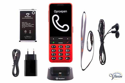 BlindShell Classic 2 stemgestuurde Nederlandssprekende mobiele telefoon, kleur rood
