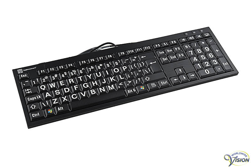 Keyboard XL Nero Slim Line for visually impaired, black keys with white characters