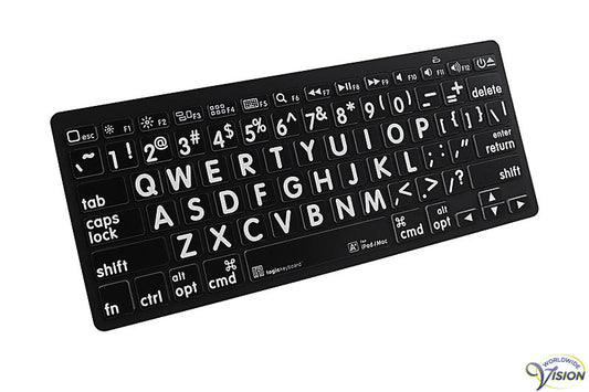 Mini toetsenbord met bluetooth, zwarte toetsen met witte XL grootletter karakters