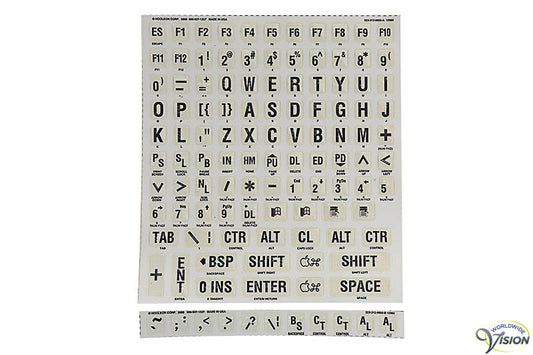 Braille toetsenbordstickers met zwarte karakters witte achtergrond
