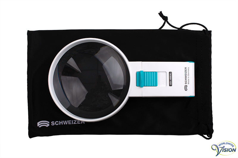 Schweizer Ökolux+ Mobile LED hand magnifier, 1.5 X magnification, lens 100 mm