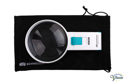 Schweizer Ökolux+ Mobile LED hand magnifier, 1.5 X magnification, lens 100 mm