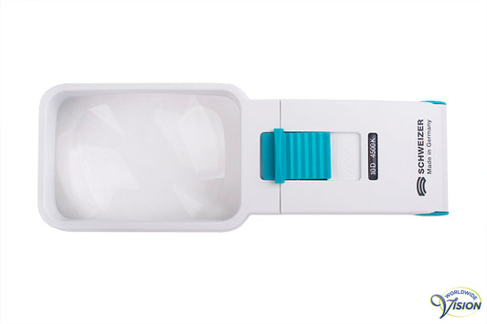 Schweizer Ökolux+ Mobile LED handlichtloep rechthoekig, vergroot 2,5 maal