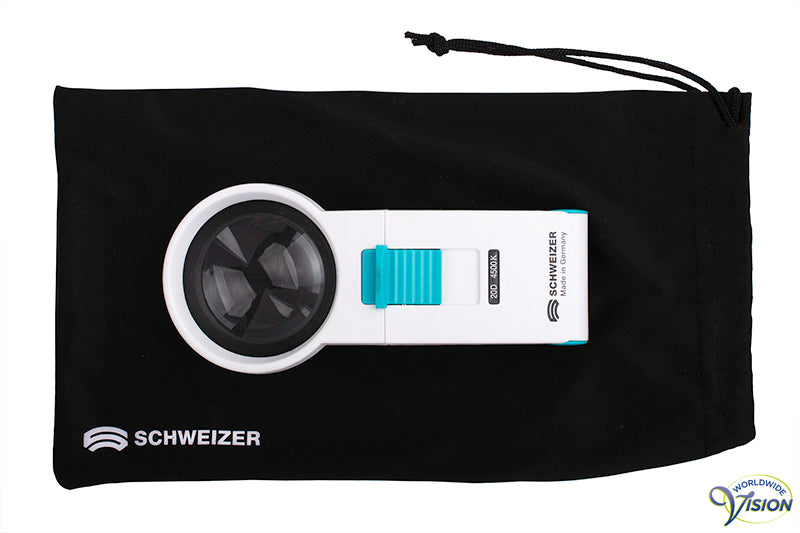 Schweizer Ökolux+ Mobile LED hand magnifier, 5 X magnification, lens 55 mm