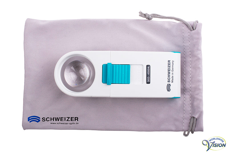 Schweizer Ökolux+ Mobile LED handlichtloep, vergroot 14 maal, lens 35 mm