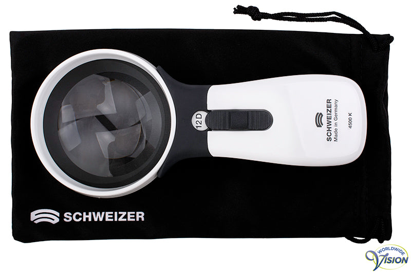 Schweizer ERGO-Lux MP Mobile LED hand magnifier, 3 X magnification, lens 70 mm