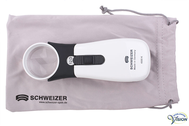 Schweizer ERGO-Lux MP Mobile LED hand magnifier, 3 X magnification, lens 35 mm