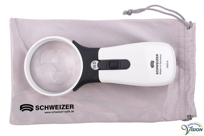 Schweizer ERGO-Lux MP Mobile LED hand magnifier (60 mm), 4 X magnification.