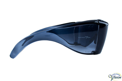 UV-Shield U-22 fitover sun/filter glasses (large model), dark grey lenses allows 11% light through.