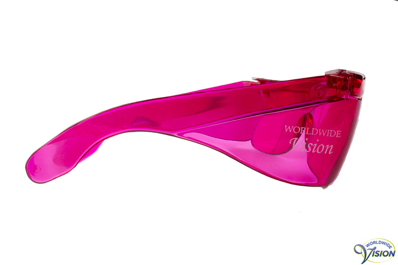 UV-Shield S-70 fitover filter glasses, small model, pink lenses allows 44% light through