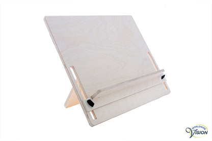 Wooden reading- and music stand, with sliding. book-support