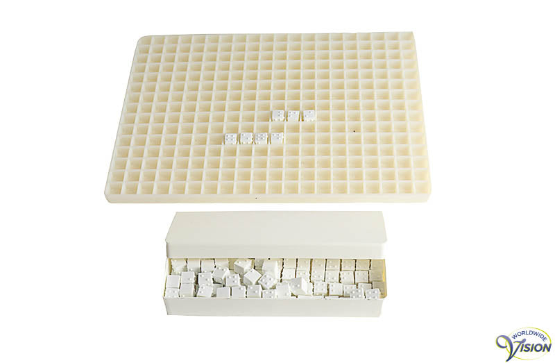 Cubarhythm, calculating-board with 100 braille-marked plastic cubes