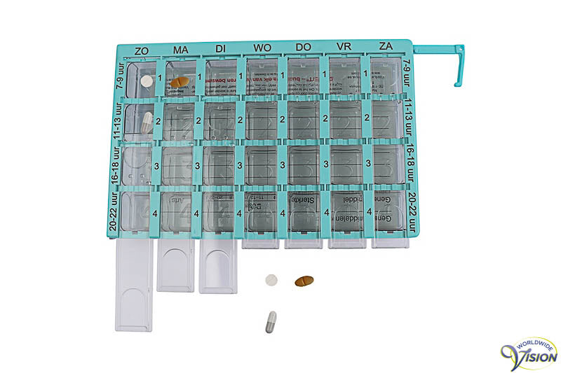 Dosett pill organiser with seven-day division and four compartments per day