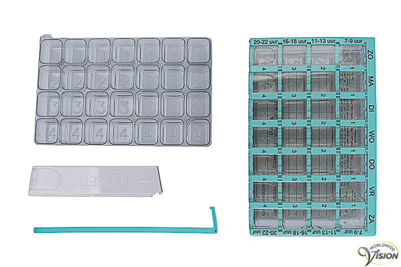 Dosett pill organiser with seven-day division and four compartments per day