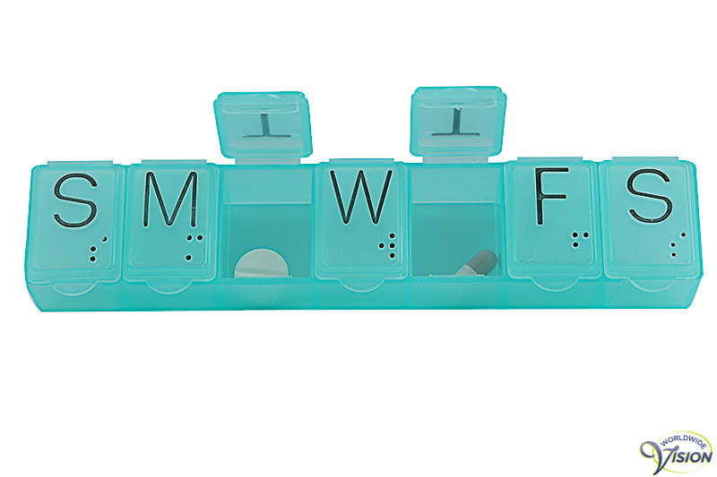 Pill organiser for travelling, with 7-days division