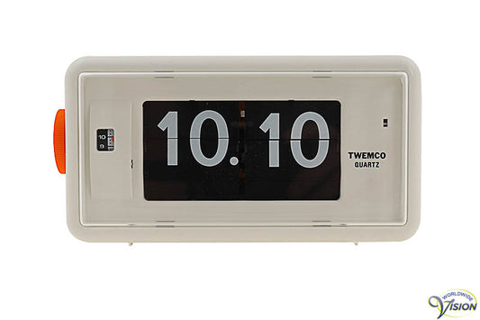 Alarmklok Twemco met witte valcijfers voor senioren en slechtzienden, kleur wit.
