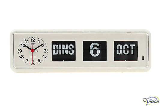 Twemco BQ-38 kalenderklok met analoge, witte wijzerplaat en datum aanduiding.