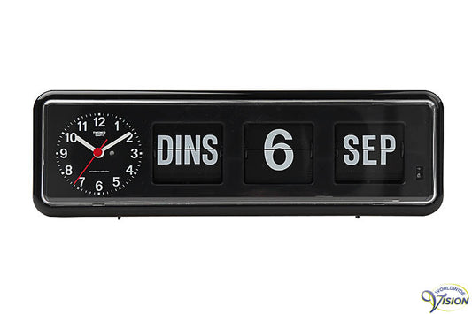 Twemco BQ-38 kalenderklok met analoge, zwarte wijzerplaat en datum aanduiding
