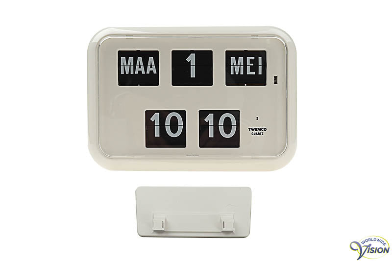 Twemco QD-35 kalenderklok met digitale, witte valcijfers en datum aanduiding