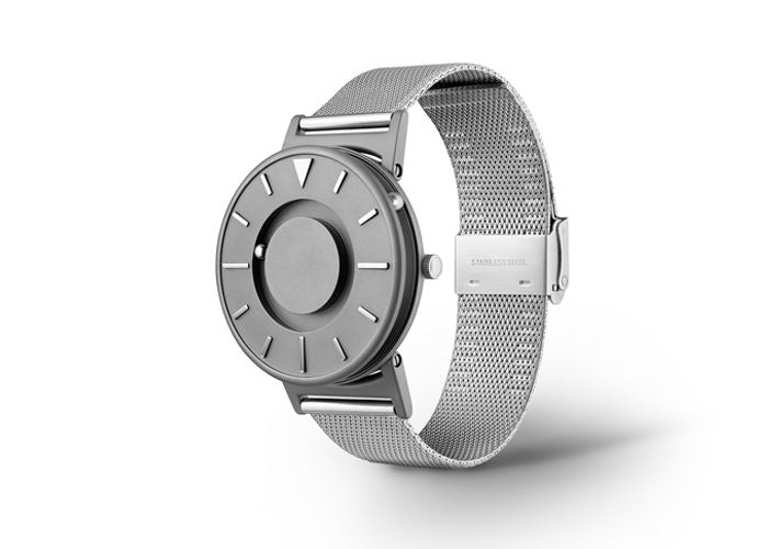 Eone Bradley watch with tactile dial face, Mesh Silver