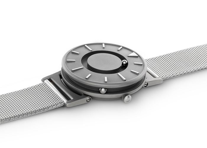 Eone Bradley watch with tactile dial face, Mesh Silver